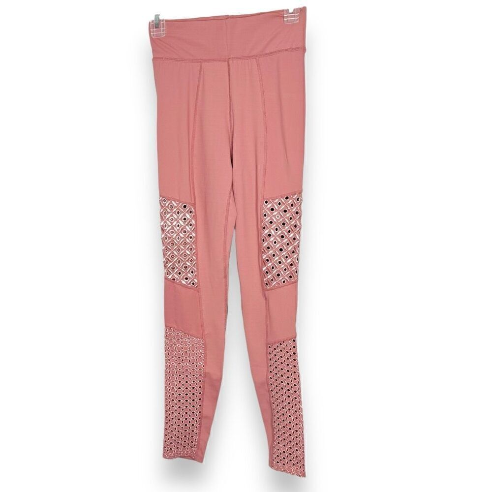 Carbon 38 Floral Eyelet Side Panel High-Rise Leggings Rose Pink Women’s Size S - Picture 4 of 7